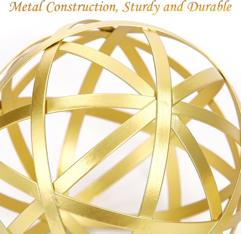 Mocome Gold Decorative Sphere, Metal Coffee Table Decor Sculpture, Modern Home Decor Accent for Tabletop, Centerpiece, Shelf Display- Elegant Metal Sphere Decor with Luxury Golden Finish - Image 4